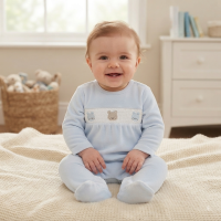 N14631: Baby Boys Smocked Velour All In One (0-9 Months)